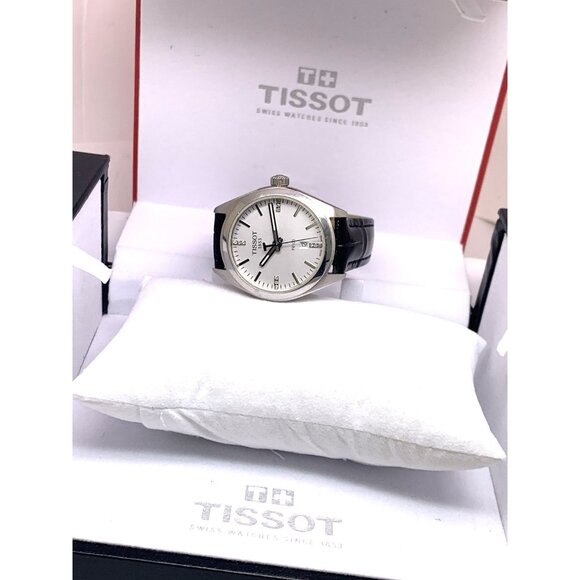 Tissot Women's Watch PR100 Swiss Quartz Diamond Silver Dial Black Leather 33mm - Picture 3 of 13